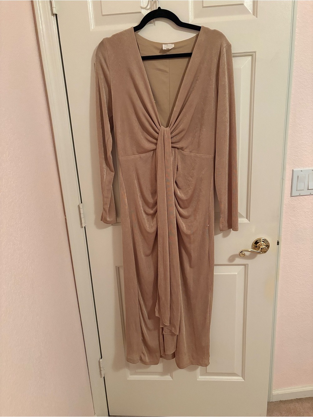 VICI Nude Beige Twist-Front Midi Dress